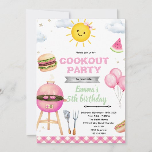 Cookout Birthday girl Invitation Einladung (Vorderseite)