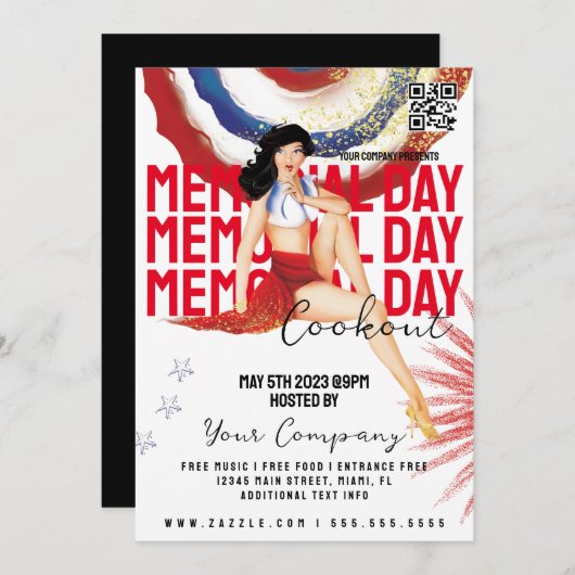 COOKOUT Memorial Day Event Giro Patriotische Flyer Einladung (Vorne/Hinten)