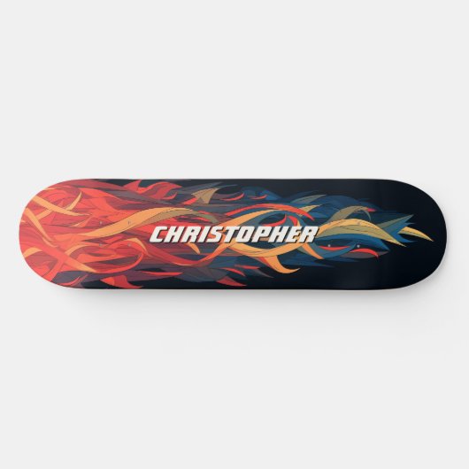 Cool Abstract Fire Flame Orange Blue Skateboard (Horizontal)