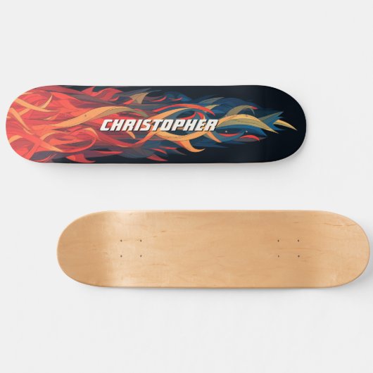 Cool Abstract Fire Flame Orange Blue Skateboard (Horizontal)