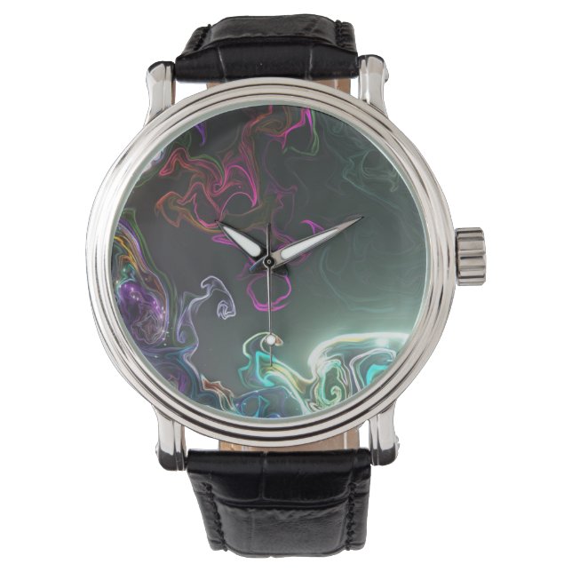 Cool Abstract Neon Liquid Art Black Armbanduhr (Vorderseite)