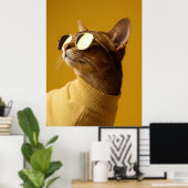Cool Abyssinian Cat with Sunglasses and Turtleneck Poster (Heimbüro)