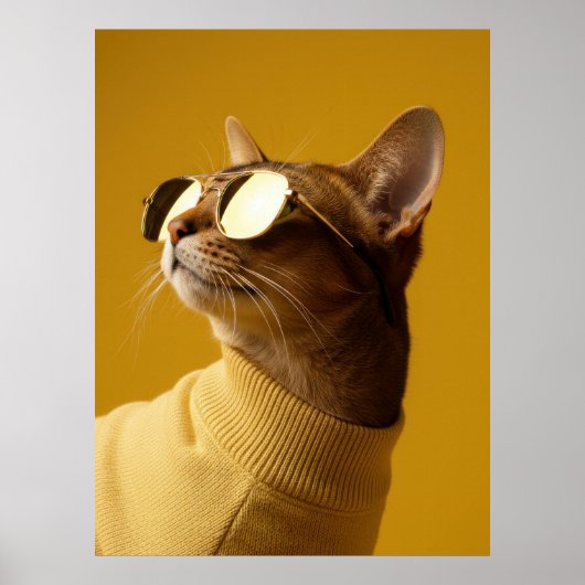 Cool Abyssinian Cat with Sunglasses and Turtleneck Poster (Vorne)