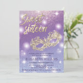 Cool Adorable Masquerade Chic lilac Goldglitterie Einladung (Stehend Vorderseite)