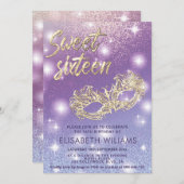 Cool Adorable Masquerade Chic lilac Goldglitterie Einladung (Vorne/Hinten)