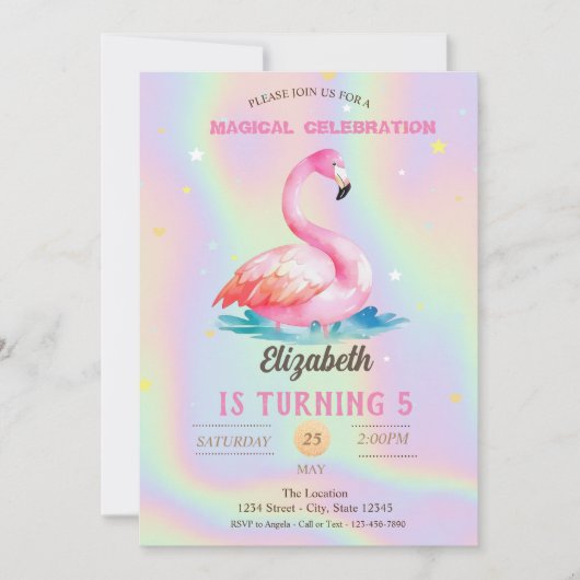 Cool Adorable Pink Flamingos Holographic Einladung (Vorderseite)