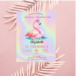 Cool Adorable Pink Flamingos Holographic Einladung