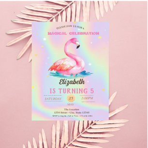 Cool Adorable Pink Flamingos Holographic Einladung
