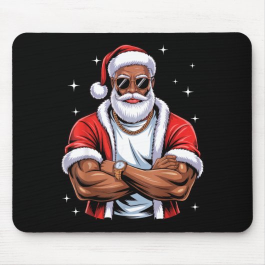 Cool African American Santa Black Christmas Pajama Mousepad (Vorne)