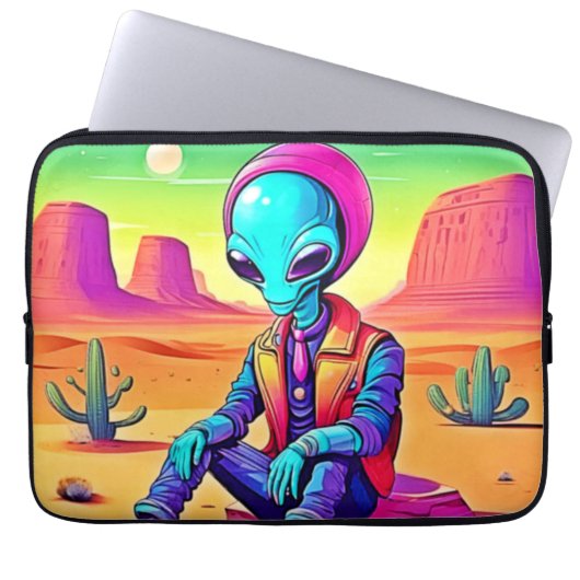 Cool Alien Desert Chillin Laptopschutzhülle (Vorderseite)