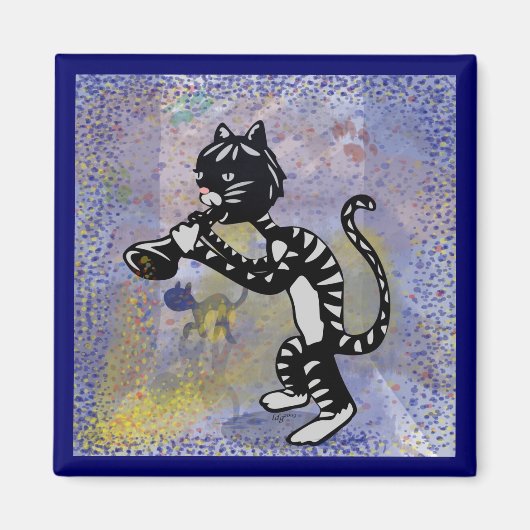 Cool Alley Jazz Cat Square Magnet (Vorne)