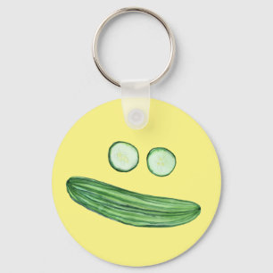 Cool als Cucumber Funny Watercolor Veggie Face Schlüsselanhänger