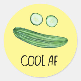 Cool als Gurke "Cool AF" Wasserfarbe Runder Aufkleber