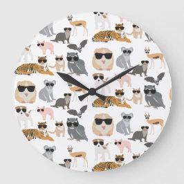 Cool and Funny Animals Wearing Sunglasses Große Wanduhr