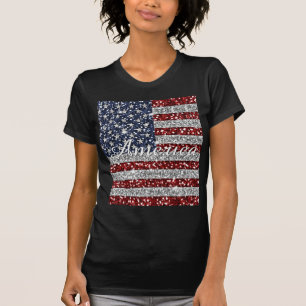 Cool angesagter Amerika-Flaggen glänzenden Imitate T-Shirt