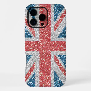 Cool angesagter UK Union Jack Flag Imitats Glitzer iPhone 16 Pro Max Hülle