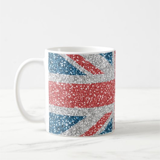 Cool angesagter UK Union Jack Flag Imitats Glitzer Kaffeetasse (Links)