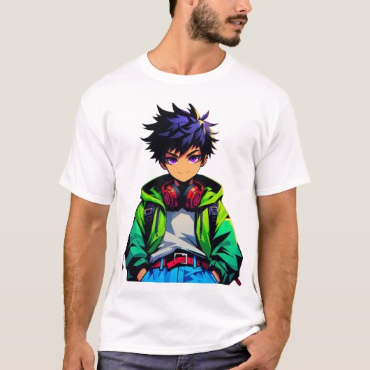 Cool Anime Boy Art T-Shirt (Vorderseite)