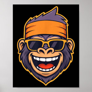 Cool Ape Gorilla Head Funky Monkey Retro Bandana C Poster