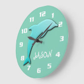 Cool Aqua Blue Dolphin Monogram Große Wanduhr (Winkel)