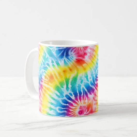 Cool Aqua Red Blue Yellow Orange Gefärbte Krawatte Kaffeetasse (Vorderseite Links)