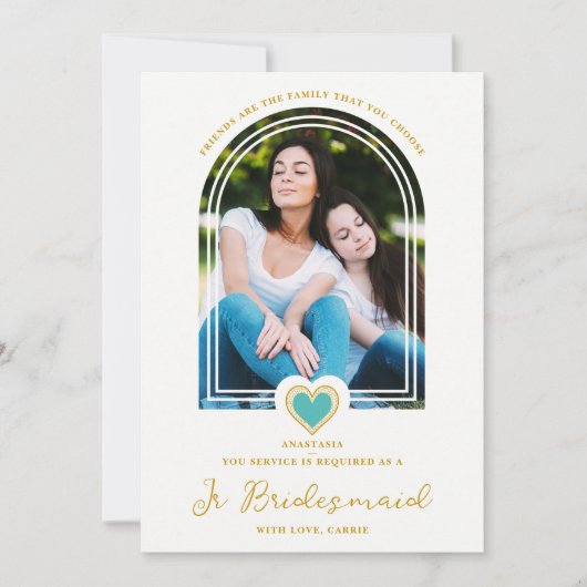 Cool Arch Fancy Jr Bridesmaid Blue Heart Photo Einladung (Vorderseite)