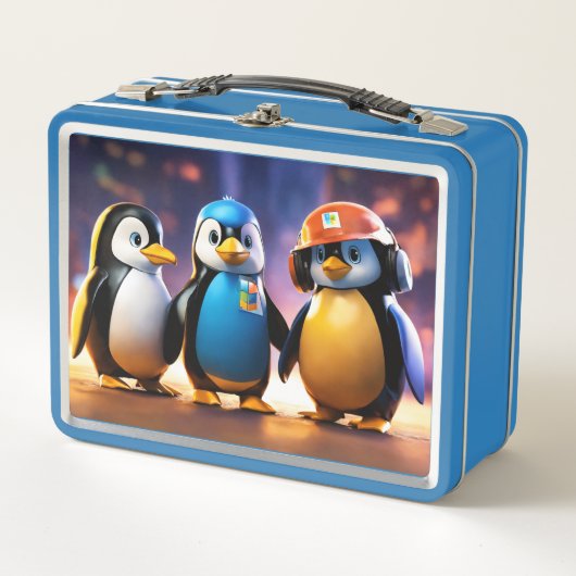 Cool aussehende Pinguine Metall Brotdose (Vorderseite)