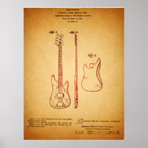 Cool aussehendes berühmtes E-Bass-Gitarren-Patent  Poster