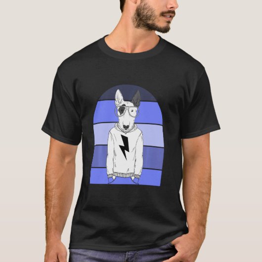 Cool Aviator Brille Nerdy Bull Terrier Dog Retro T-Shirt (Vorderseite)
