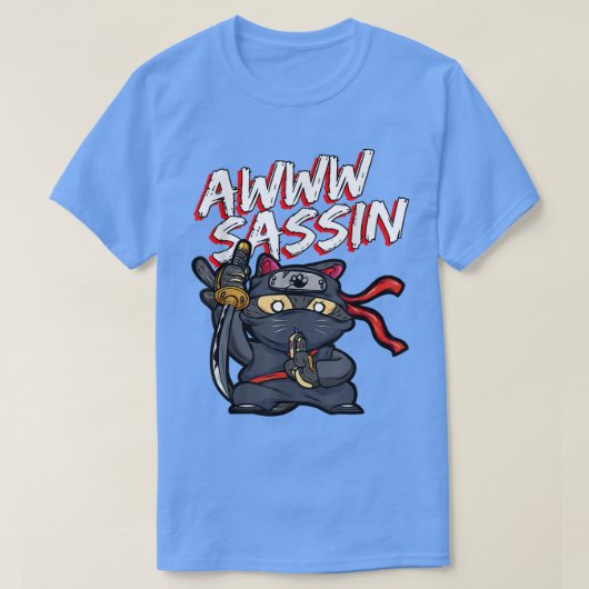 Cool AwwwSassin Samurai Cat Funny Ninja Cat Manga T-Shirt (Design vorne)