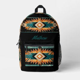 Cool Aztec Native American - Blue Orange Red Black Bedruckter Rucksack