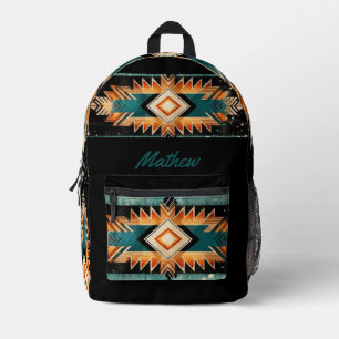 Cool Aztec Native American - Blue Orange Red Black Bedruckter Rucksack