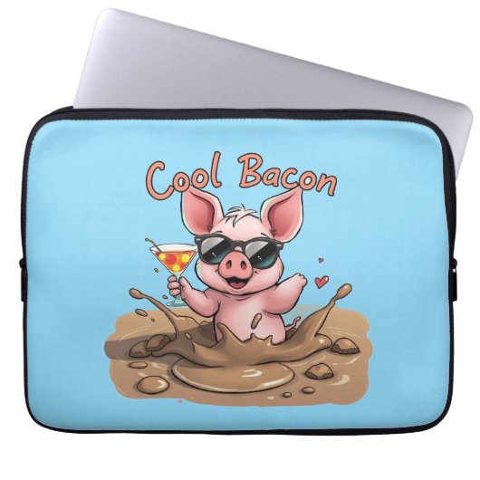 "Cool Bacon" Ferkel in Sonnenbrille Laptopschutzhülle (Vorderseite)
