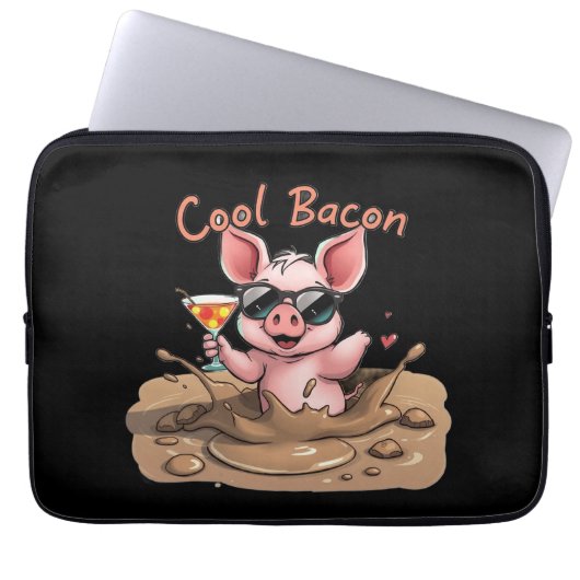 "Cool Bacon" Ferkel in Sonnenbrille Laptopschutzhülle (Vorderseite)