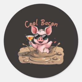 "Cool Bacon" Ferkel in Sonnenbrille Runder Aufkleber