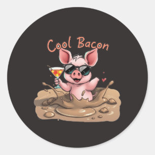 "Cool Bacon" Ferkel in Sonnenbrille Runder Aufkleber