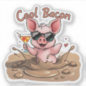 "Cool Bacon"Piglet in Sunglasses Cut Vinyl Sticker (Vorderseite)