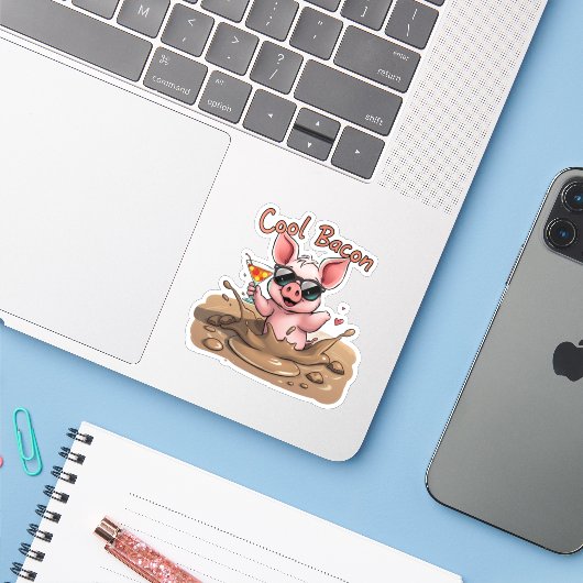 "Cool Bacon"Piglet in Sunglasses Cut Vinyl Sticker (Laptop mit iPhone)