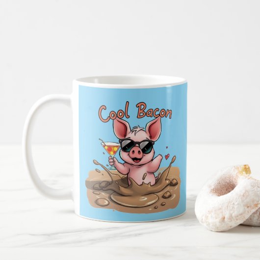 "Cool Bacon" Piglet in Sunglasses Kaffeetasse (Mit Donut)