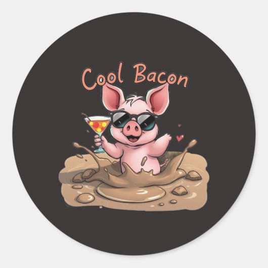 "Cool Bacon" Piglet in Sunglasses Runder Aufkleber (Vorderseite)