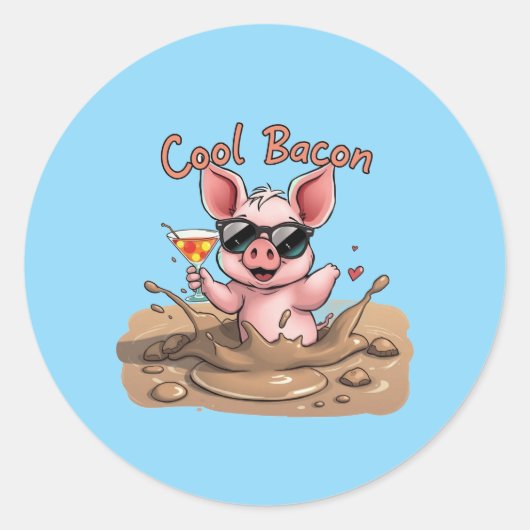 "Cool Bacon" Piglet in Sunglasses Runder Aufkleber (Vorderseite)
