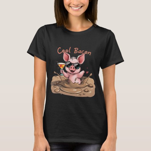 "Cool Bacon" Piglet in Sunglasses T-Shirt (Vorderseite)