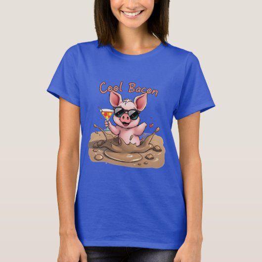 "Cool Bacon" Piglet in Sunglasses T-Shirt (Vorderseite)