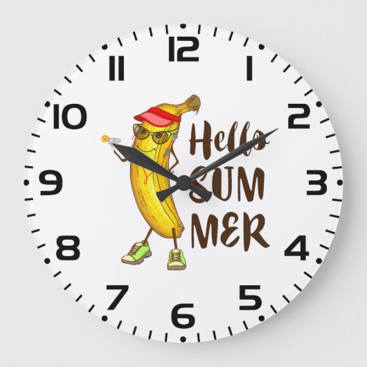 Cool Banana Hallo Sommer Funny Tropical Frucht Große Wanduhr (Vorderseite)