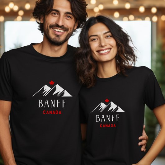 Cool Banff Canada Mountains Maple Leaf Dunkle Farb T-Shirt