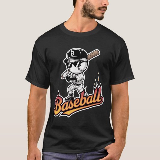 Cool Baseball Mascot Sunglasses Flaming Text Boys T-Shirt (Vorderseite)