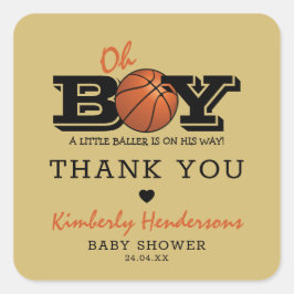 Cool Basketball "Oh Boy" Kinderdusche Danke Quadratischer Aufkleber