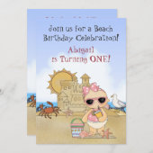 Cool Beach Baby 1. Geburtstag Einladung für Mädche (Vorne/Hinten)
