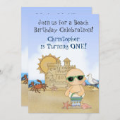Cool Beach Baby Boys Einladung 1. Geburtstag (Vorne/Hinten)