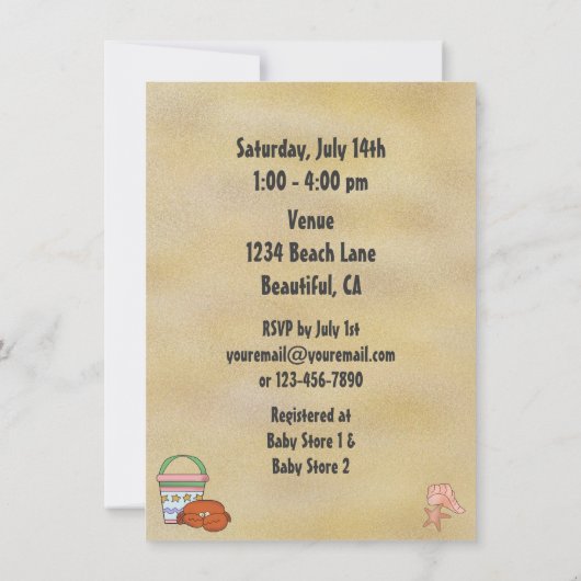 Cool Beach Baby Dusche Einladung für Mädchen (Rückseite)